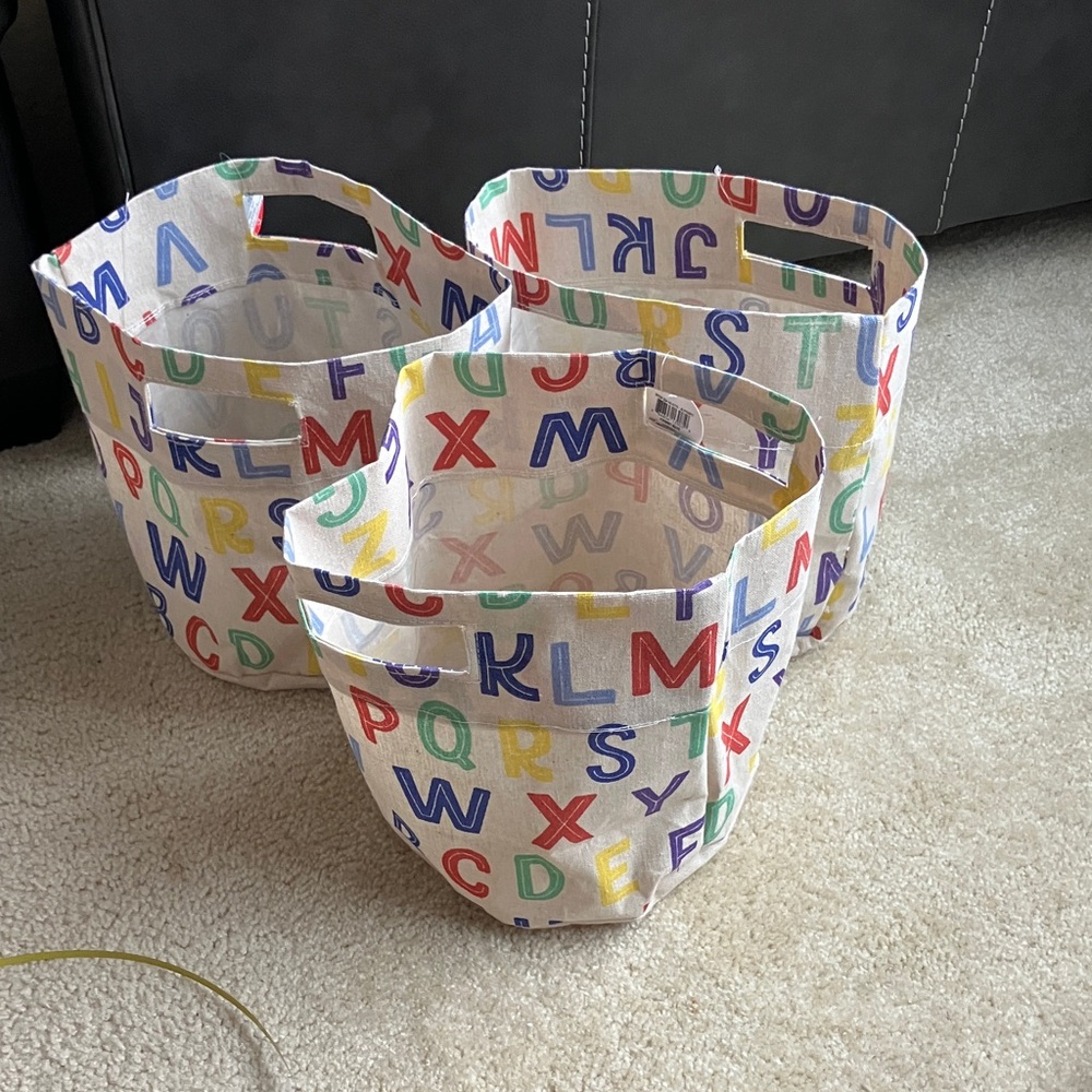 Alphabet Print Fabric Storage Bins - Set of 3